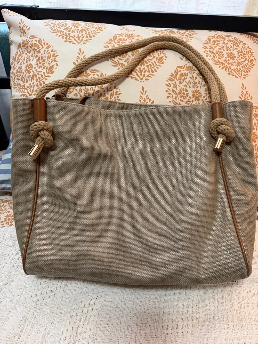 Michael Kors Taupe Rope-Handle Shoulder Bag isla grab bag purse summer!